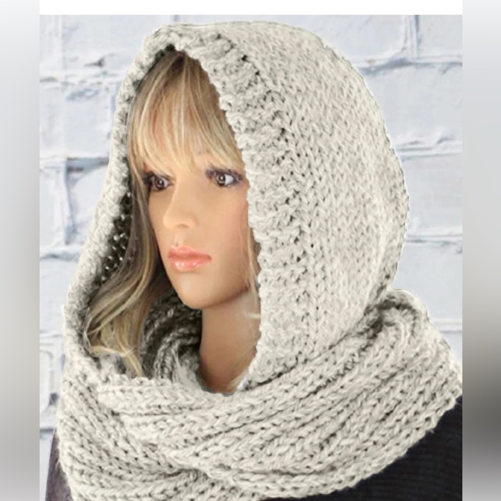 Cream women’s hoodie scarf in one